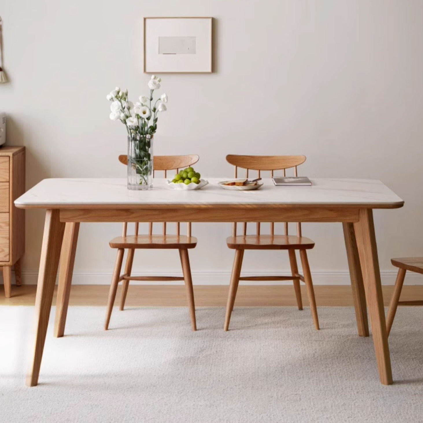 Ash, Oak Solid Wood Modern Rock Plate Dining Table