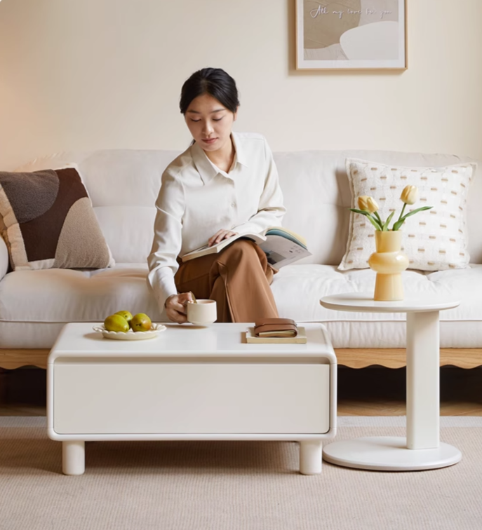 Solid RubberWood Modern Creative Cream Style Coffee Table.