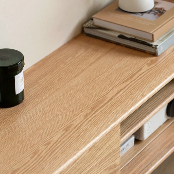 Oak Solid Wood TV Stand Sliding Doors: