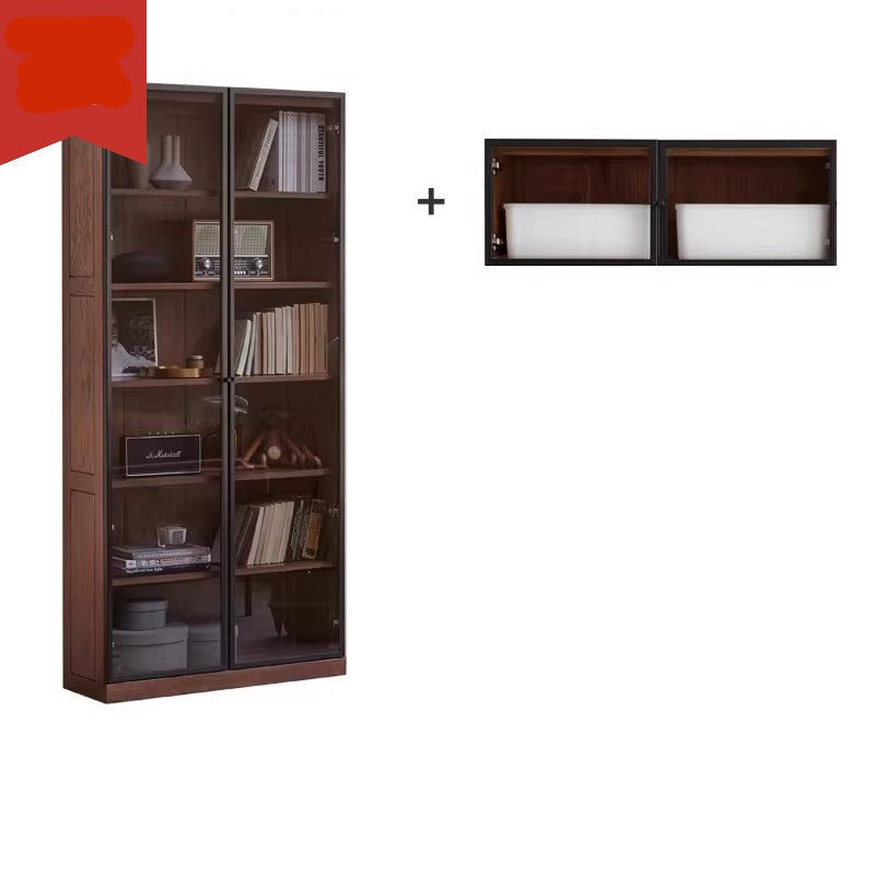 Solid Rubberwood, Oak Solid Wood Bookcase Modern With Glass Door