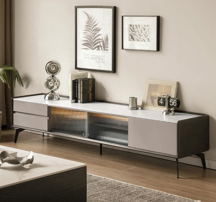 Oak Solid Wood Light Luxury Rock Slab Double Drawer TV Cabinet