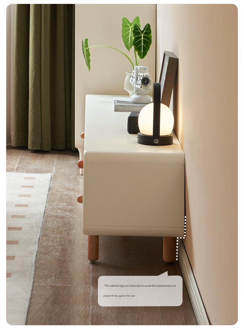 Solid Rubberwood White Floor TV Cabinet.