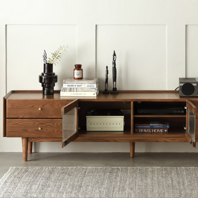 Ash Solid Wood TV Cabinet Minimalist Rock Plate