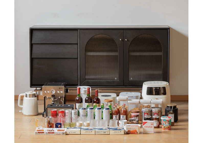 Solid Rubberwood French Retro Sideboard Black Glass