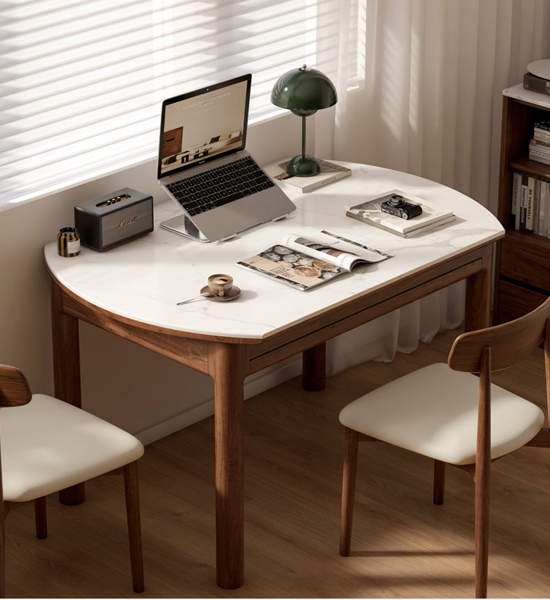 Black Walnut, Ash Solid Wood Rock Plate Folding Dining Table