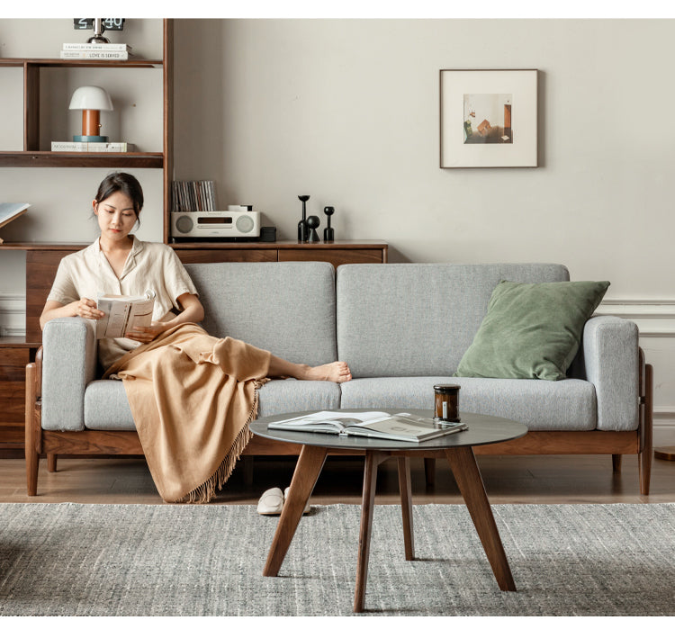 Black Walnut Solid Wood Fabric Sofa.