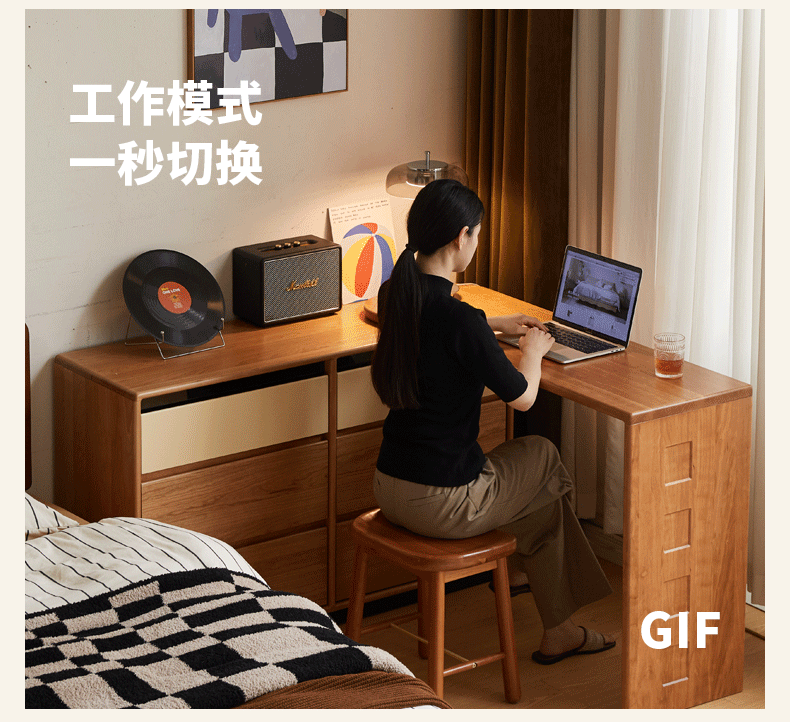 Cherry, Tulipwood Solid Wood Modern Style Vanity Table.