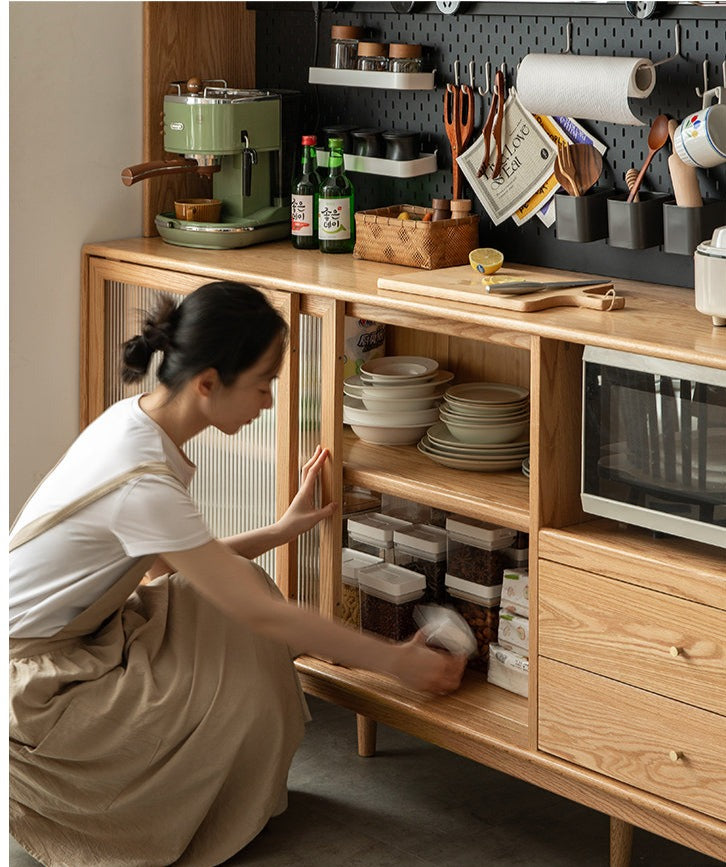 Ash Solid Wood Sideboard Multi-Functional Buffet Cabinet