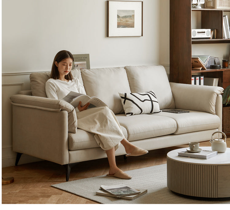 Fabric White Straight Cream Style Modern Sofa.