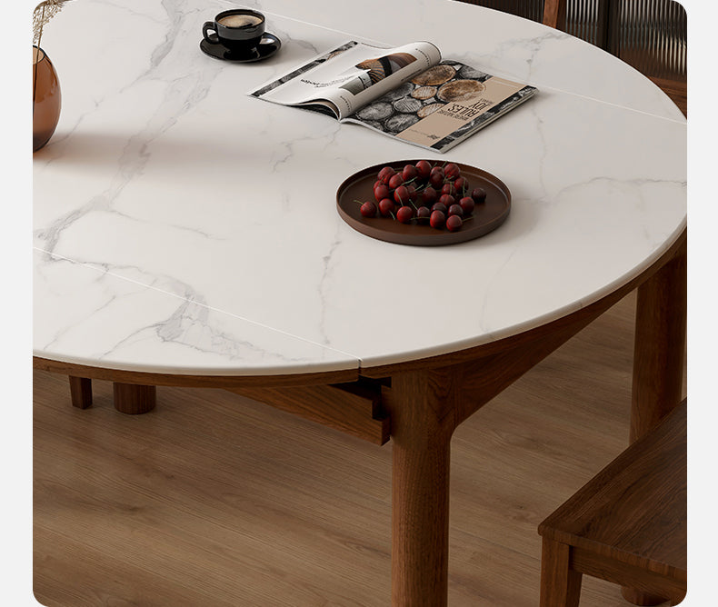 Black Walnut, Ash Solid Wood Rock Plate Folding Dining Table