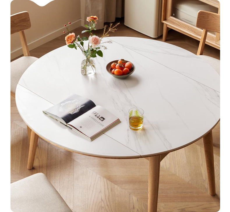 Oak Solid Wood Folding Rock Board Expandable Dining Table