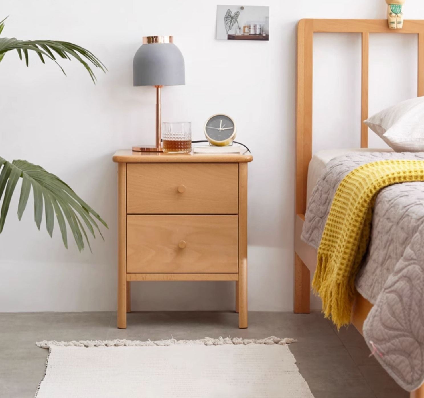 Beech Solid Wood Drawer Nightstand.