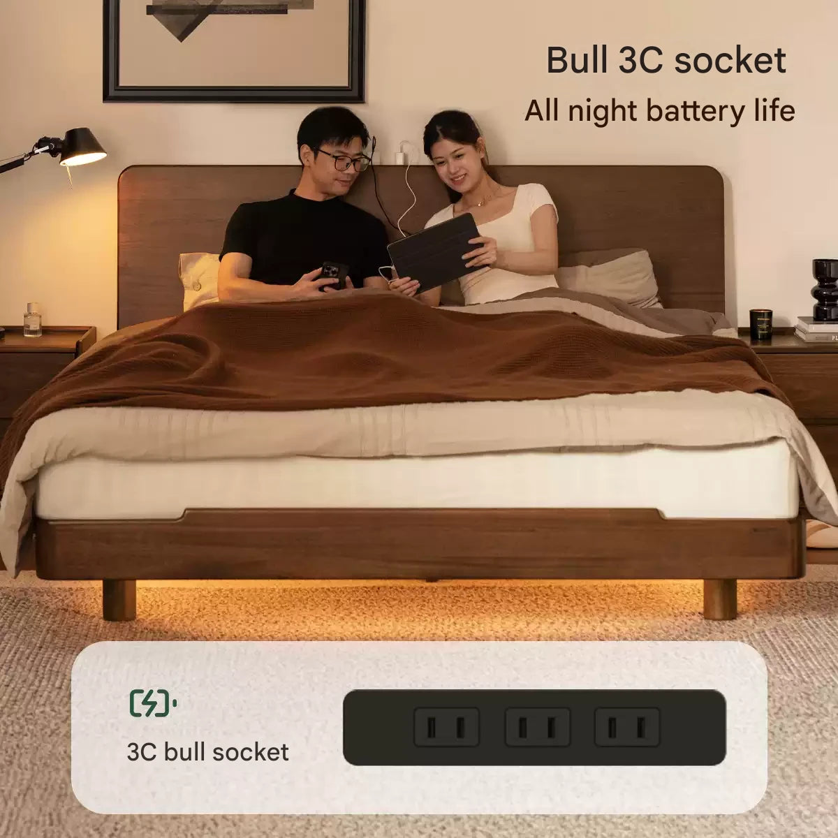 Sandalwood Solid Wood Modern Simple luminous Multifunctional Bed