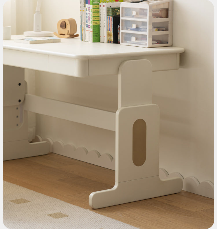 Beech Solid Wood Lift Study Desk Adjustable White Children's Desk
