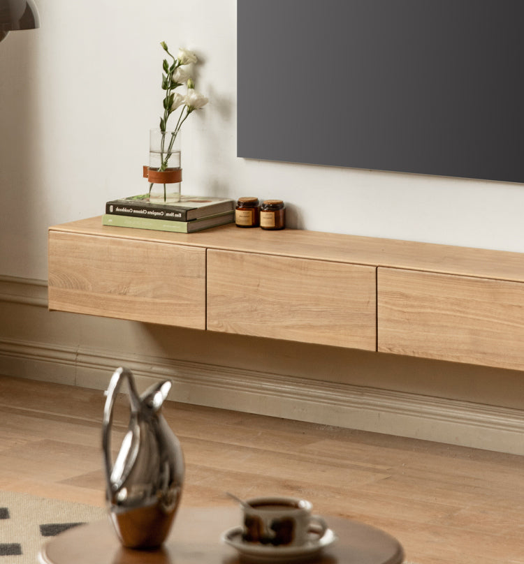 Oak Solid Wood TV Cabinet Hanging LED Lights.