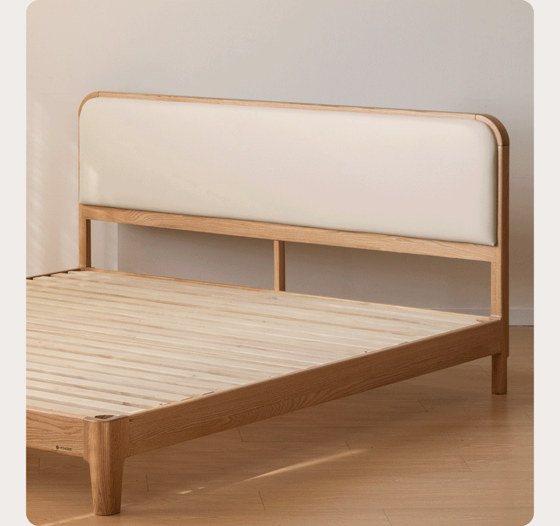 Oak, Rubber wood Solid Wood Bed Genuine Leather,Technology Fabric,Suede