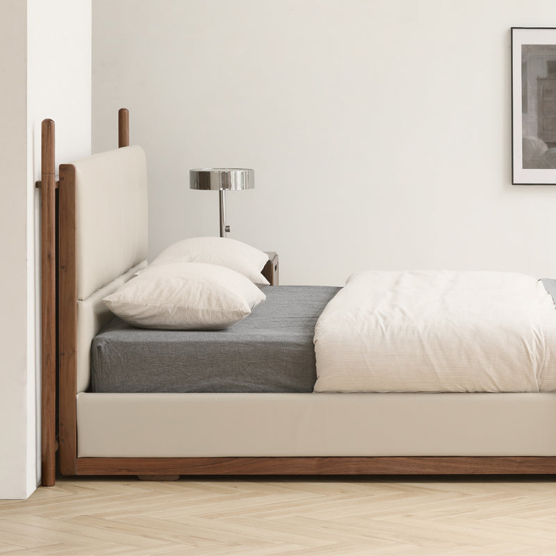 North American Black Walnut Bed Modern Light Luxury Top Layer Cowhide Soft Bed