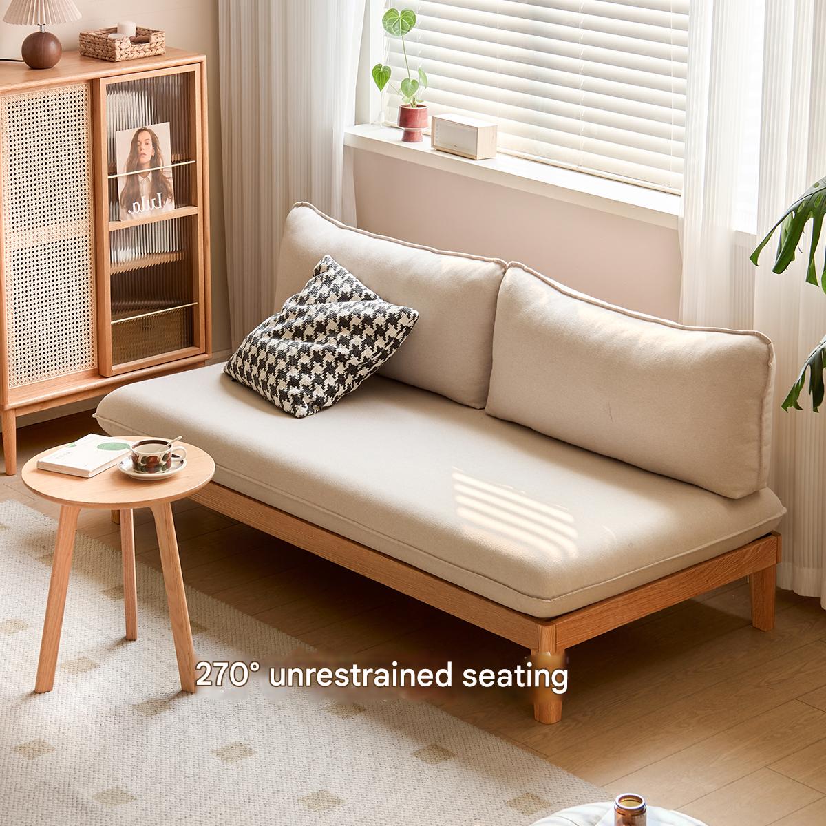 Oak Solid wood Armless Straight Fabric Sofa.