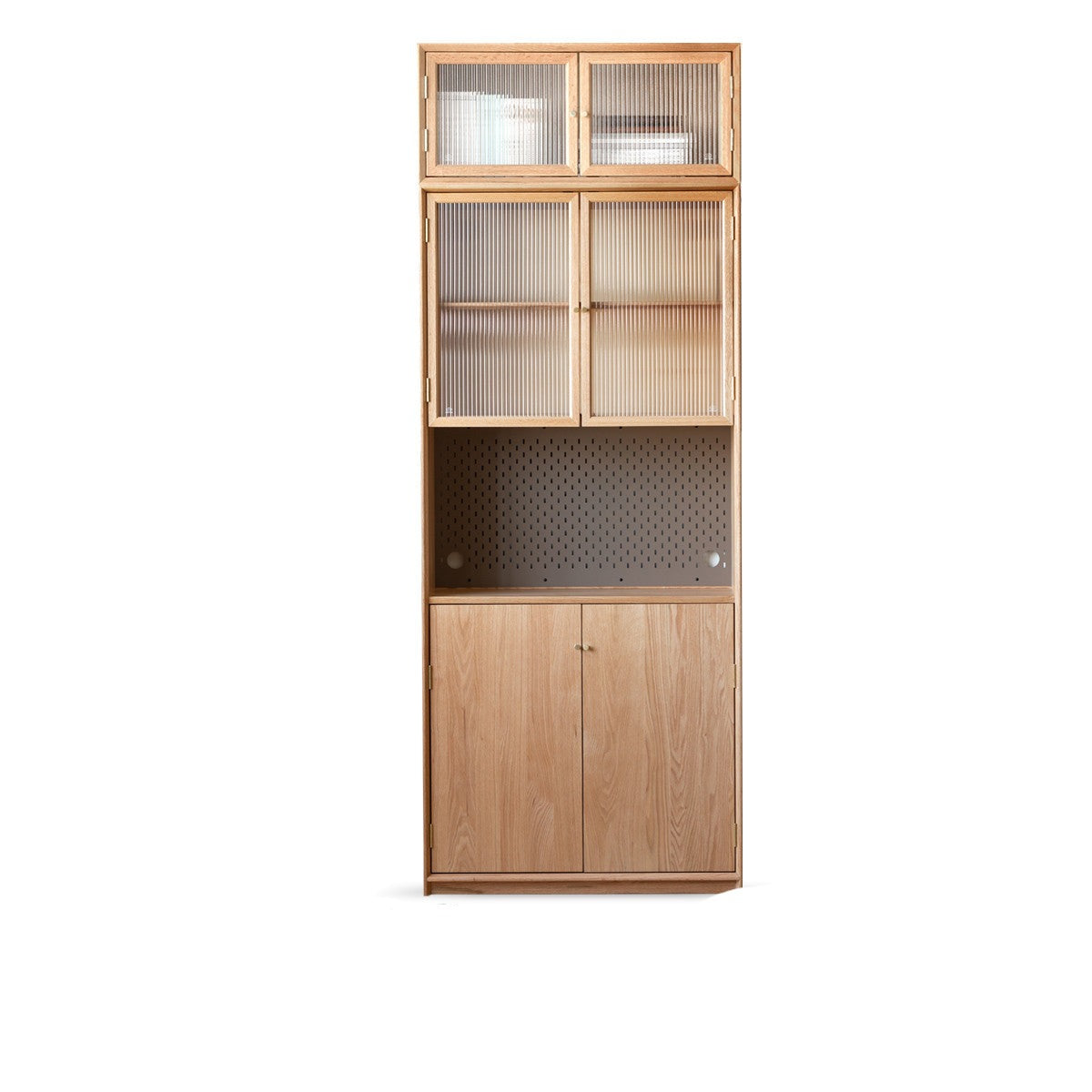 Oak Solid Wood Nordic Style Bookshelf with Floor Storage Cabinet