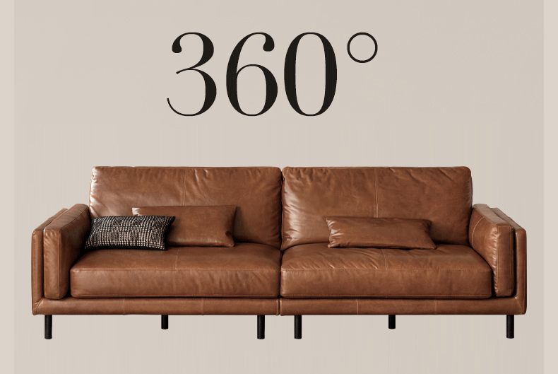 Italian Medieval Style Genuine Leather Oil-Wax Sofa