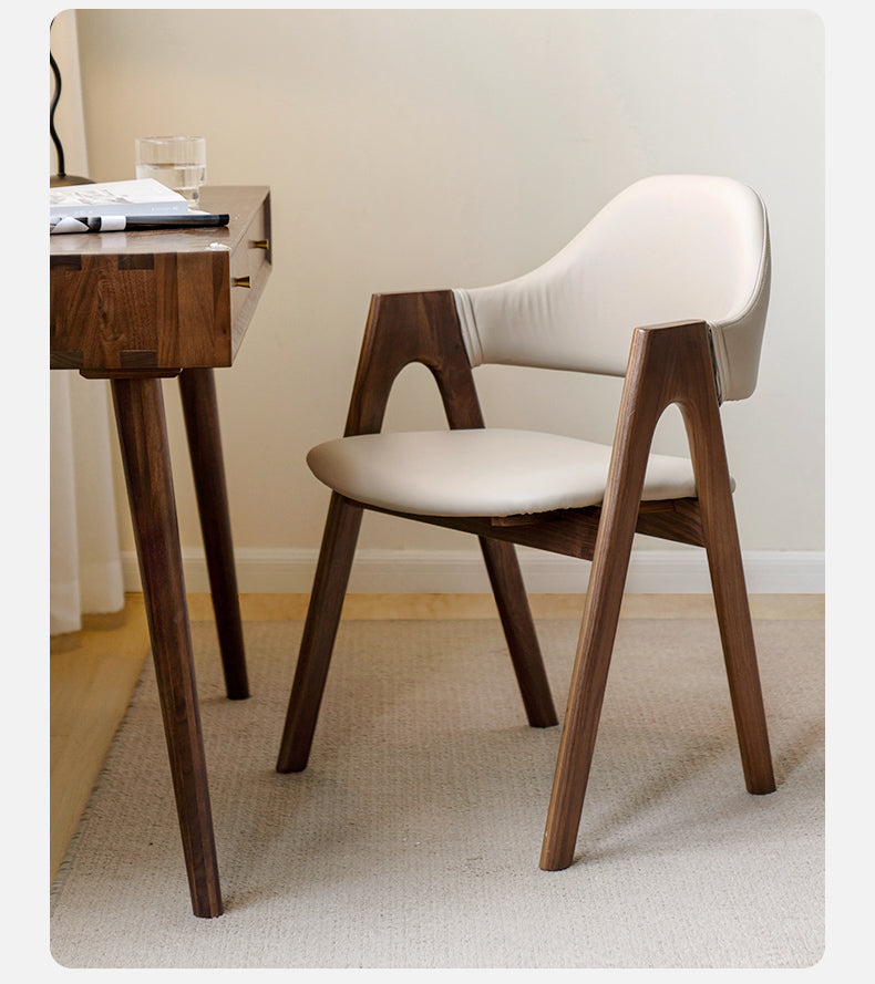 Black Walnut, Oak Solid Wood, Solid RubberWood Organic Leather, fabric Armchair 4 pcs