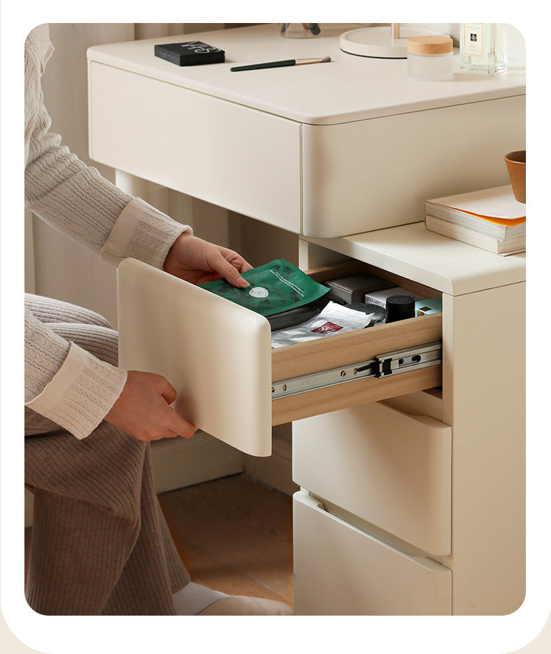 Poplar Solid Wood Telescopic Small Dressing Table Cream Style.