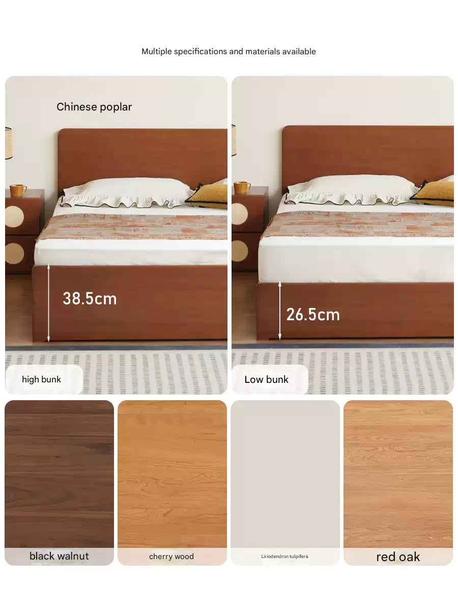 Poplar Solid Wood Storage Bed with Flat Panel Headboard
