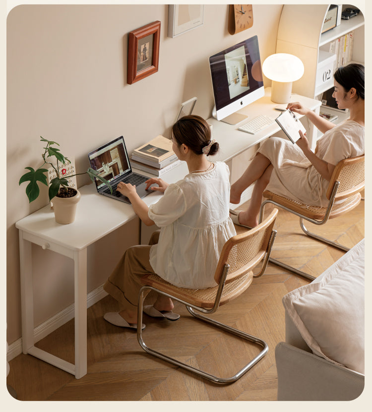 Rubber Wood, Poplar Solid Wood Cream Style Single-Leg Desk