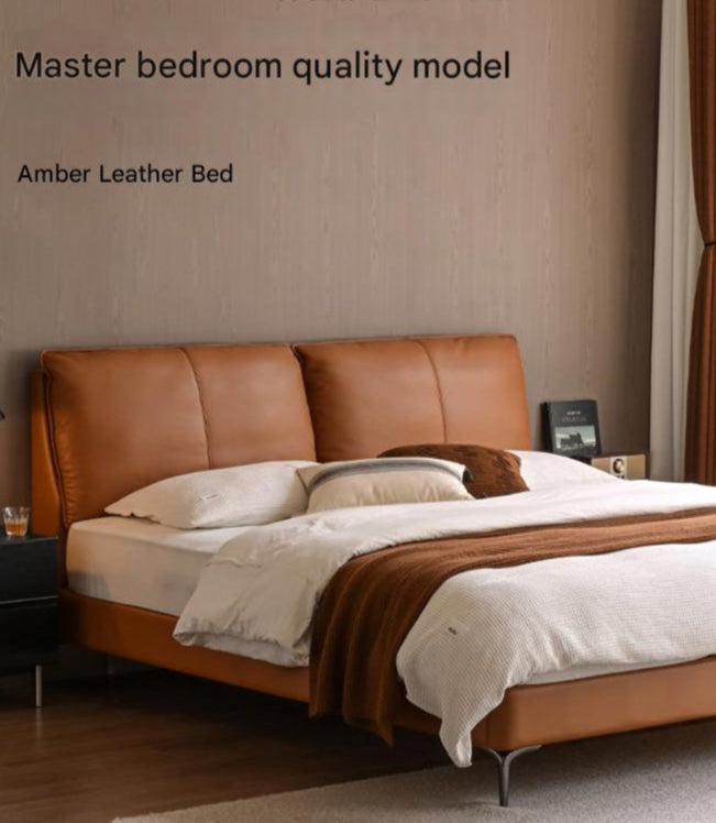 Genuine Leather Light Luxury Soft Leaning Bed