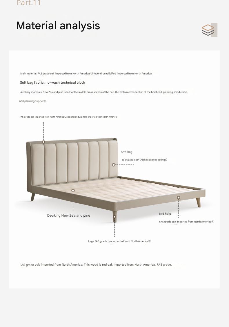 Oak, Poplar Solid Wood Piano Key Bed, Technology Cloth