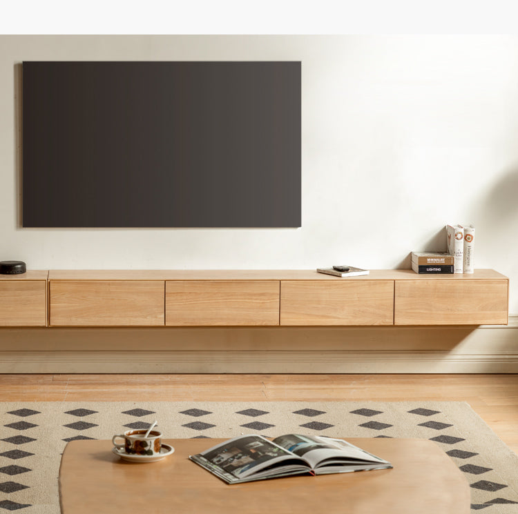 Oak Solid Wood TV Cabinet Hanging LED Lights.