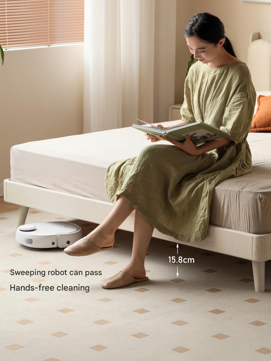 Oak Solid Wood Piano Key Bed Cream Style