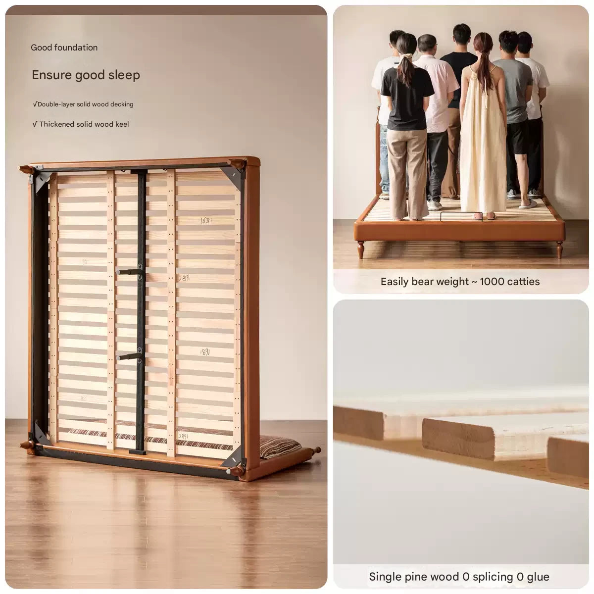 Ash Solid Wood Fabric Retro Edge Detachable Washable Soft Leaning Bed