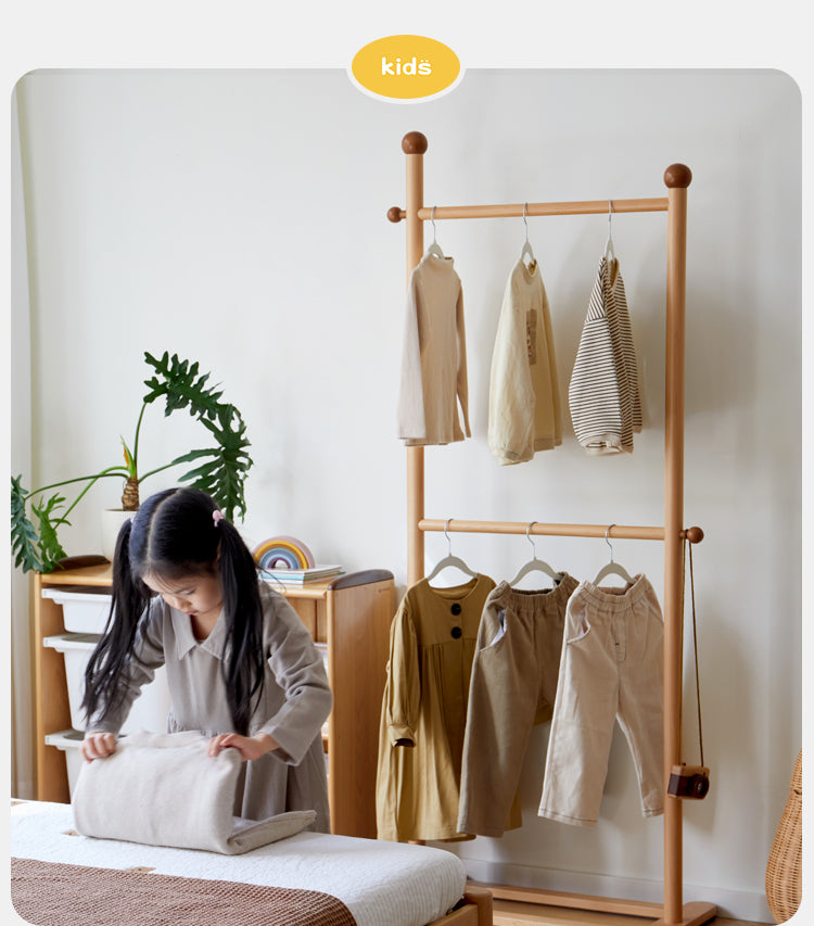 Beech, Oak Solid Wood Coat Rack for Children's Bedroom Clothes Hanger