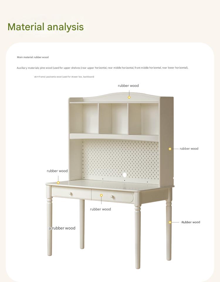 Rubber Solid Wood Cream Style Children's Desk.