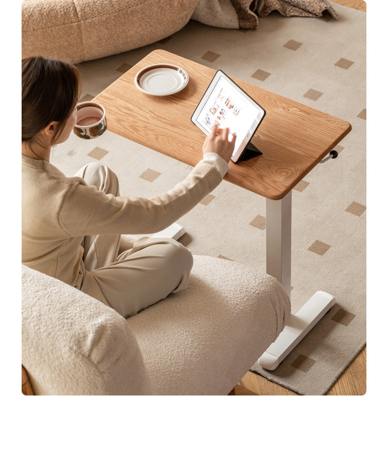Oak, Solid Rubberwood Lifting Movable Folding Desk
