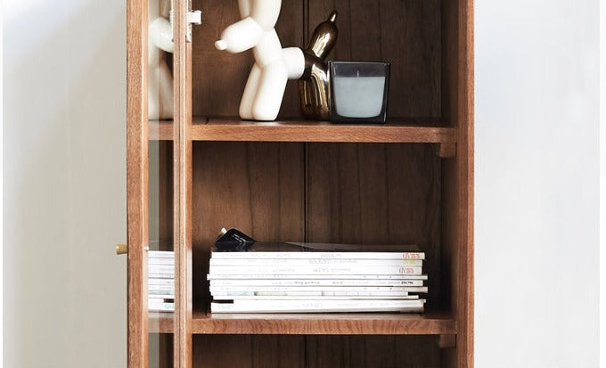 Oak Solid Wood Side Cabinet, Walnut Color
