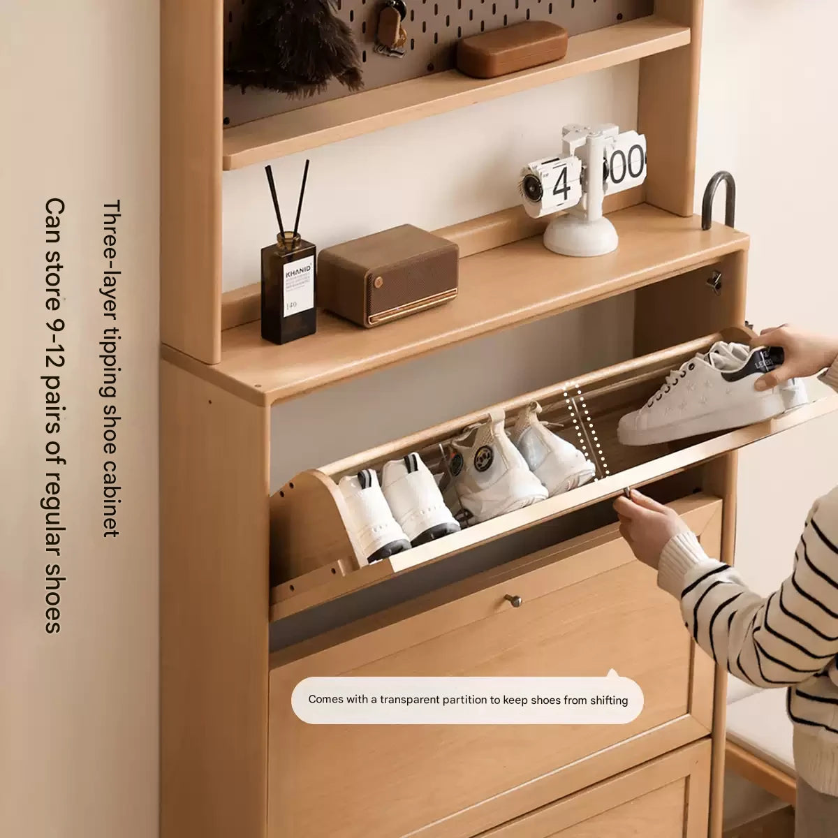 Beech Solid Wood Ultra-Thin Flip Bucket Shoe Cabinet
