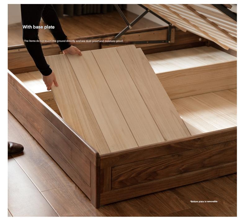 Black walnut solid wood storage box bed technology cloth soft back
