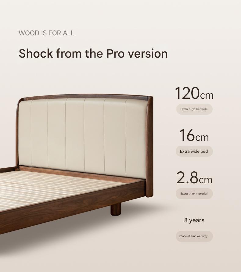 Black Walnut, Ash Solid Wood Leather Simple High Soft Back Bed