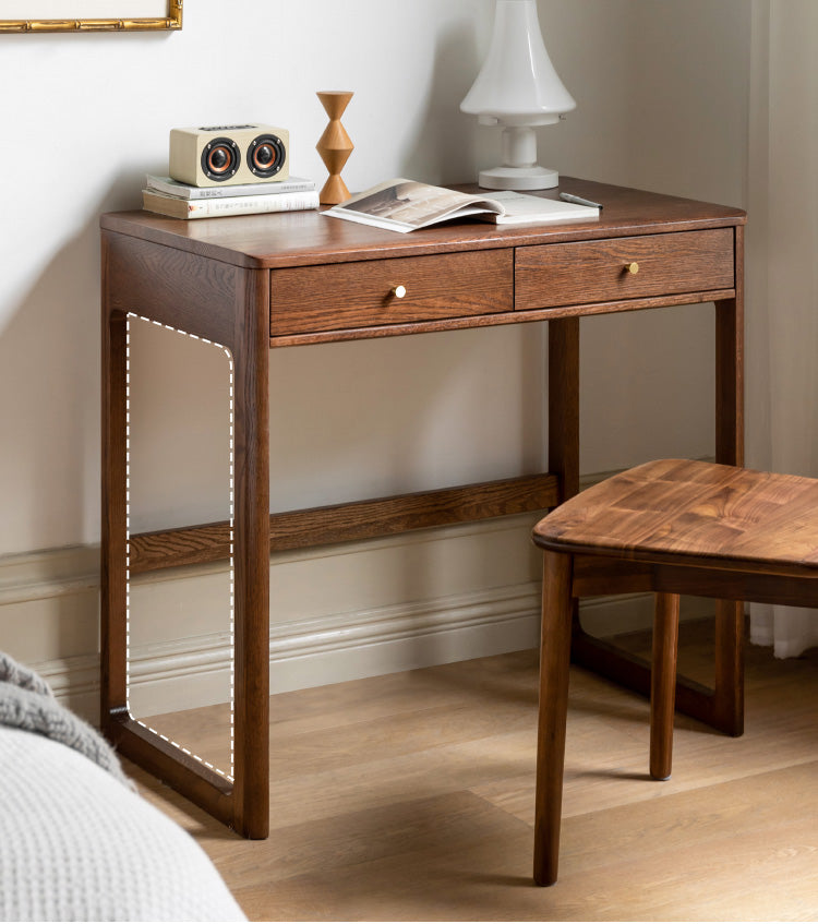 Oak Solid Wood Small Office Desk Walnut Color