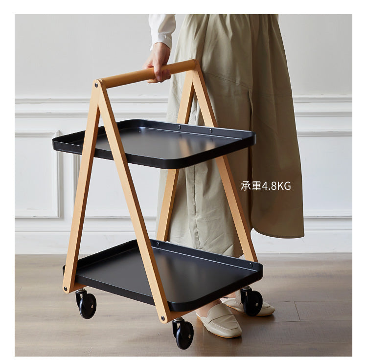 Beech Solid Wood Edge Table, Mobile Storage Rack