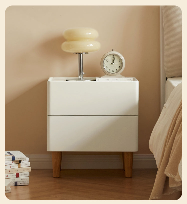 Rubber Solid Wood Cream Style Nightstand