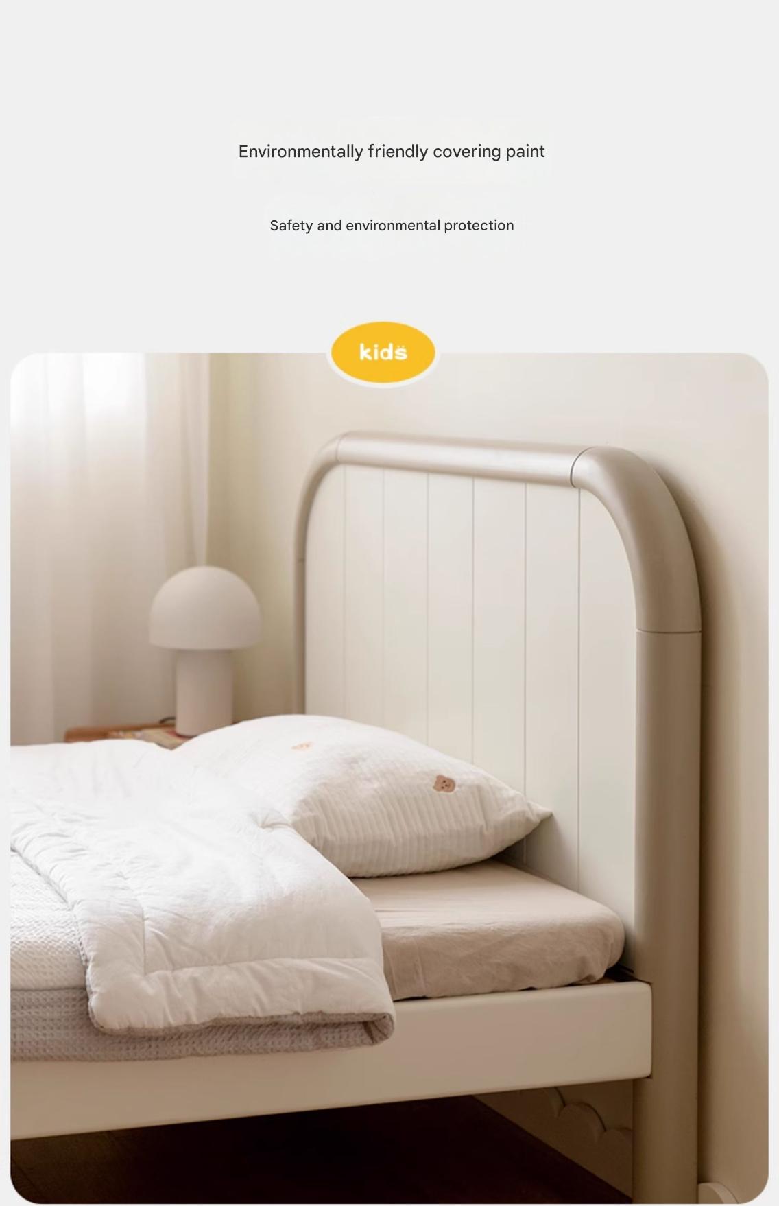 Poplar solid wood kids bed white cream<