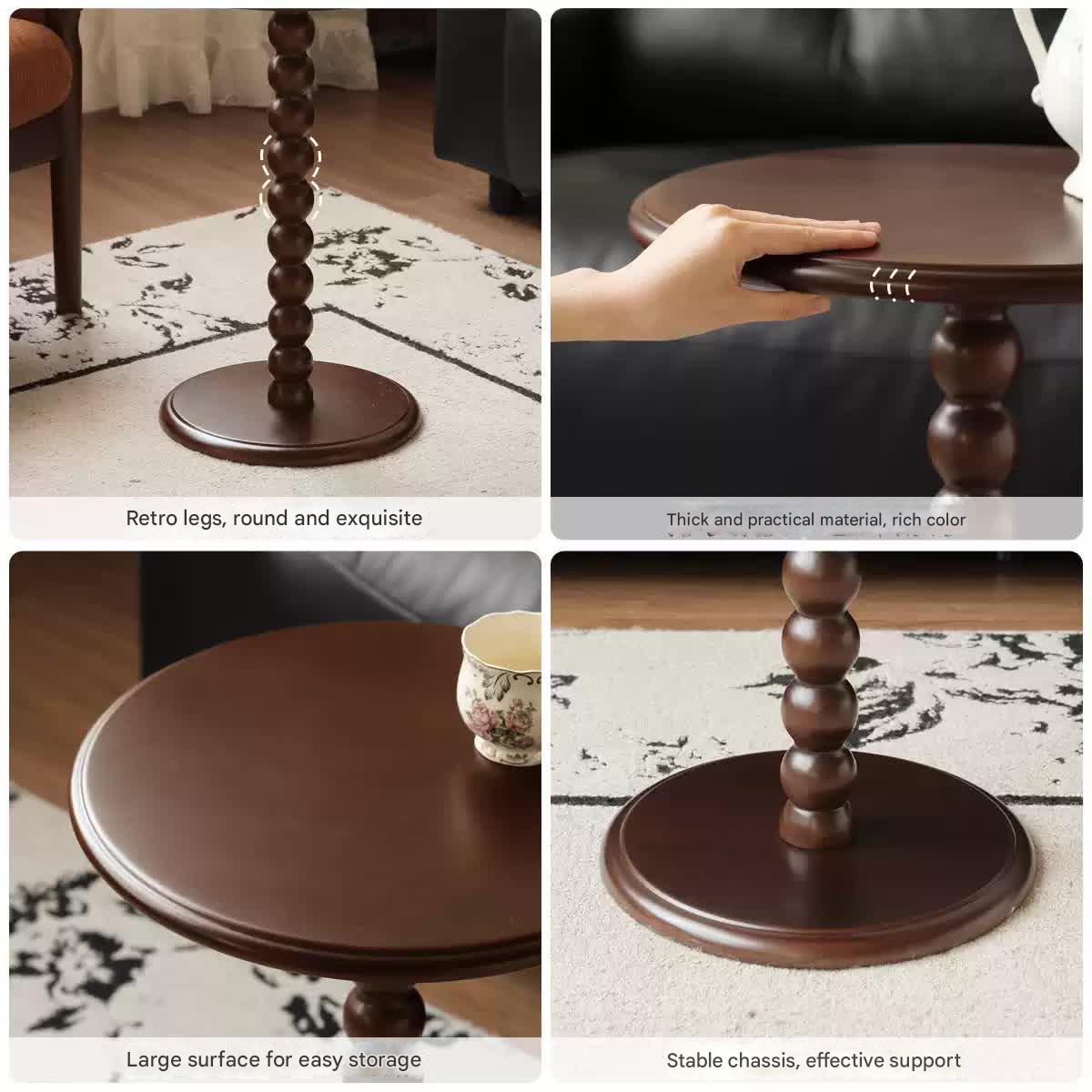 Black Walnut, Poplar, Solid Rubberwood American Retro Side Table.