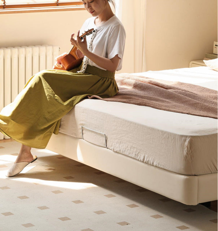 Genuine Leather Cream Suspended Bed