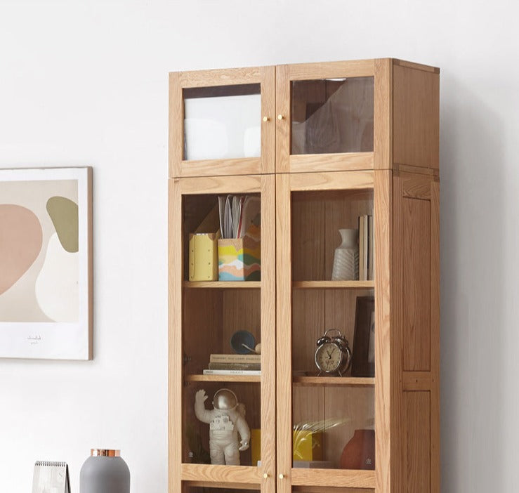 Oak, Cherry, Black Walnut Solid Wood Top Cabinet Combination Bookcase