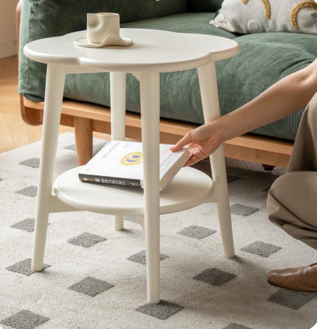 Poplar Solid Wood White Flower Side Table.