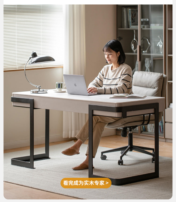 Ash solid wood rock board Italian light luxury office desk with drawer"