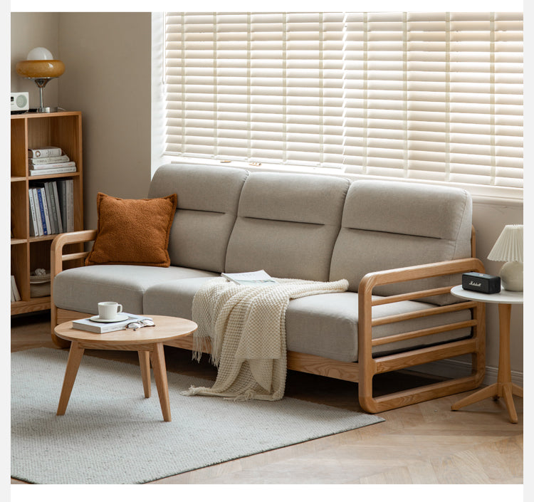 Oak Wood Fabric Sofa String-style Bbackrest.